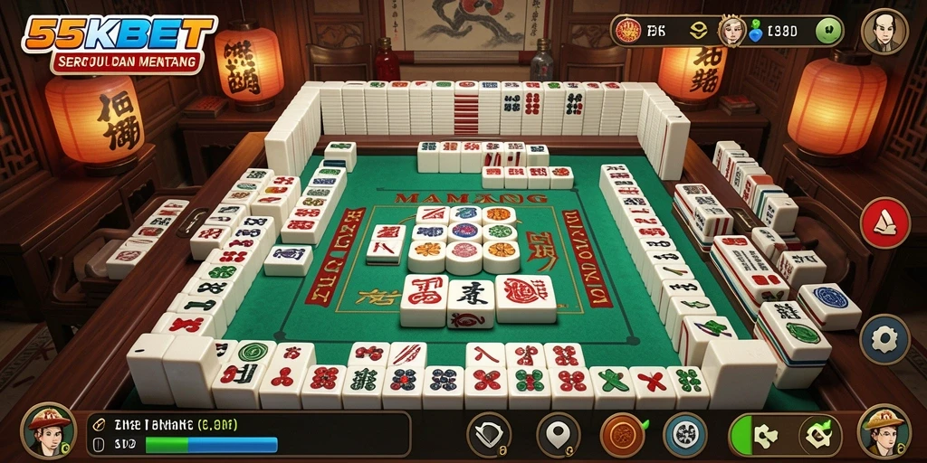 Tampilan gameplay Mahjong yang menarik di 55KBET.