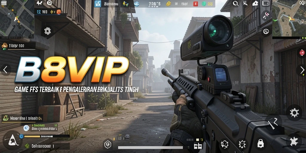 Screenshot B8VIP menunjukkan aksi dalam game FPS yang mendebarkan.