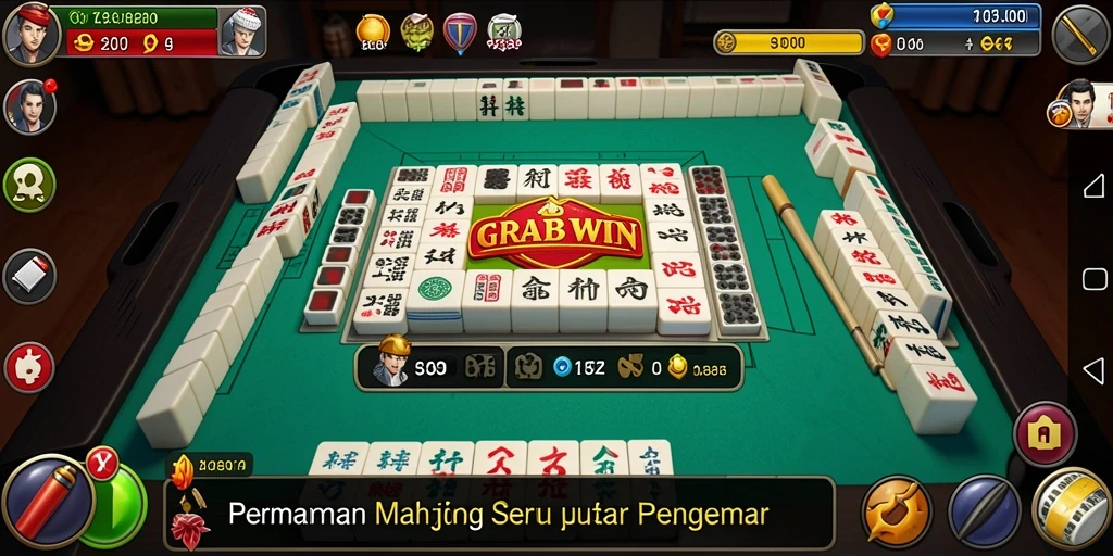 Screenshot gameplay GRABWIN yang menampilkan papan Mahjong yang menantang.