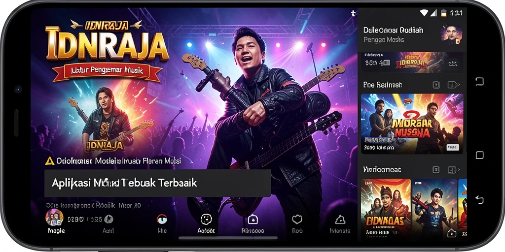 Tampilan menarik aplikasi IDNRAJA dengan berbagai pilihan lagu musik.