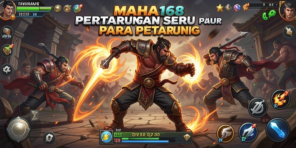 Tampilan pertarungan seru di MAHA168 dengan karakter berbeda.