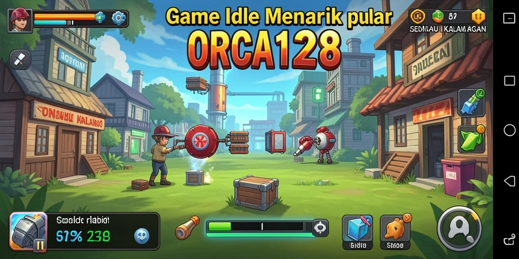 Screenshot gameplay ORCA128 dengan karakter dan misi menarik.