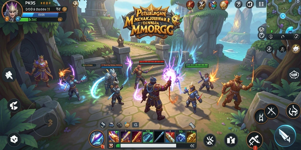 Screenshot gameplay PK95 yang menampilkan pertempuran seru di dunia MMORPG.