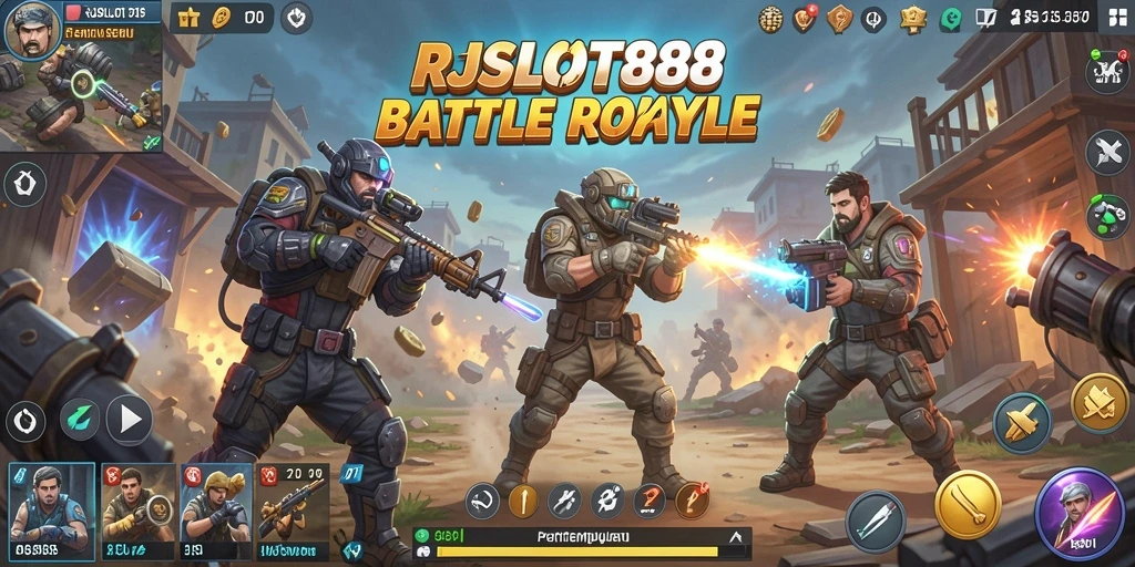 Tampilan gameplay seru RJSLOT88 dalam aksi pertempuran Battle Royale.