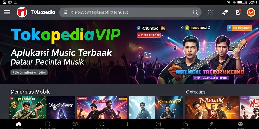 Screenshot gameplay TOKOPEDIAVIP dengan berbagai pilihan lagu musik.